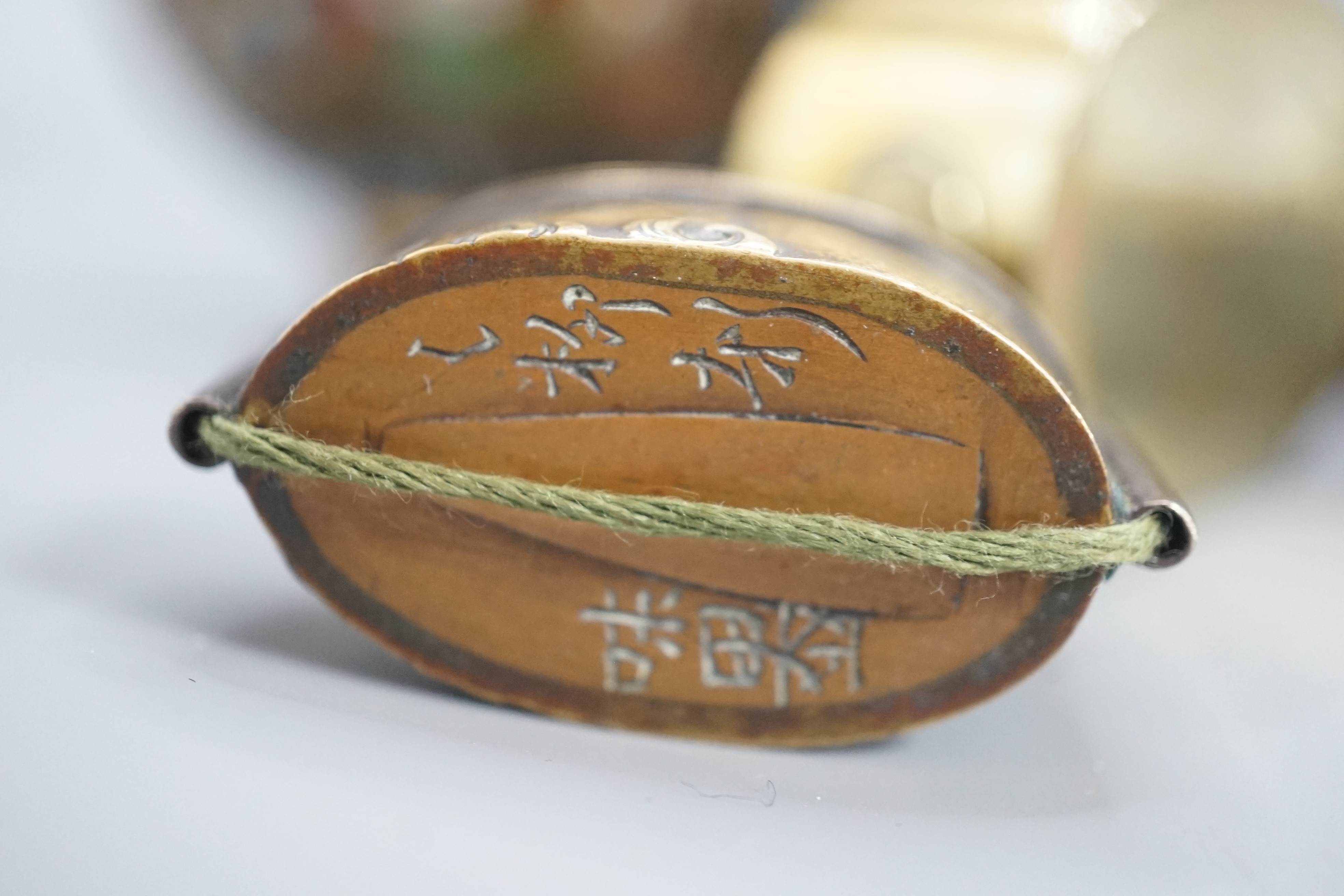 A Japanese cloisonne enamel koro and cover, 9.5 cm diameter and various Japanese mixed metal small boxes and covers, One made from Japanese sword fittings, signed, 4 cm